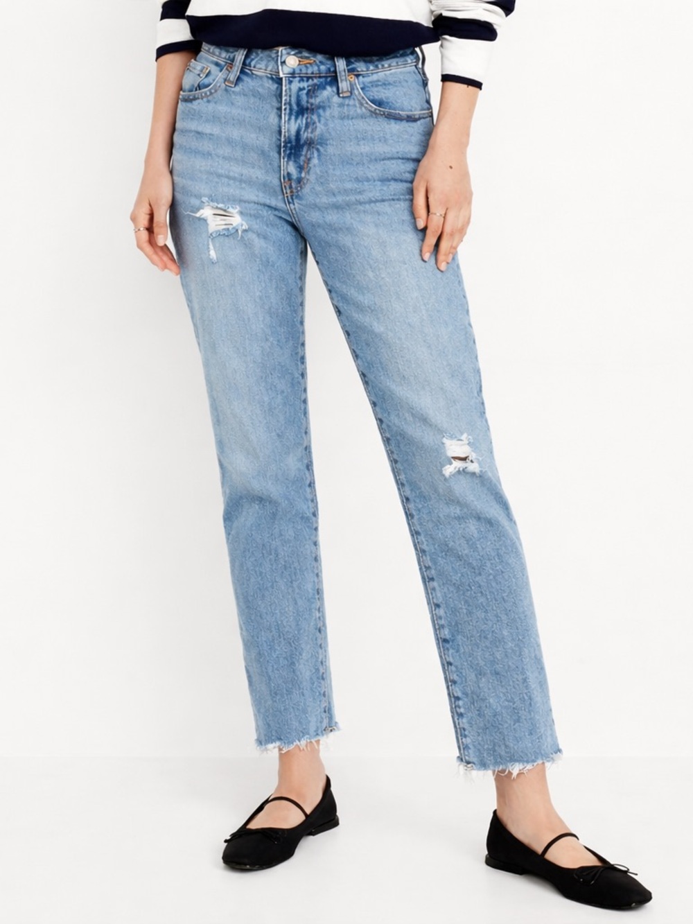 Old Navy High-Rise O.G. Straight Denim Distressed Ripped Ankle Jeans Size‎ 12